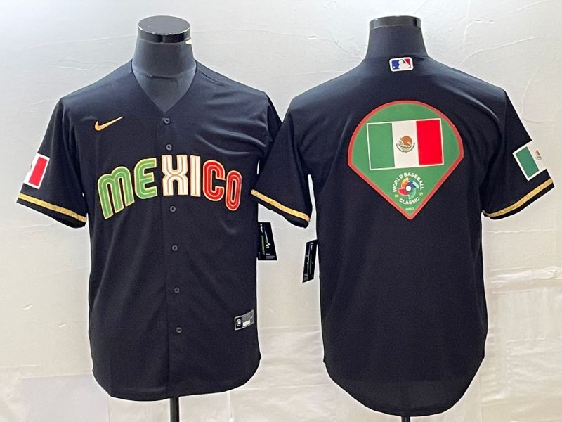 Men 2023 World Cub Mexico Blank Black gold Nike MLB Jersey8